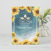 Elegant Chalice Sunflower First Heilige Communie Kaart (Staand voorkant)