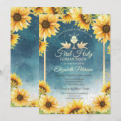 Elegant Chalice Sunflower First Heilige Communie Kaart (Voorkant / Achterkant)