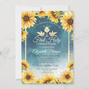 Elegant Chalice Sunflower First Heilige Communie Kaart