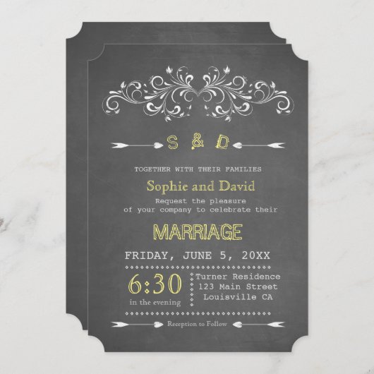 Elegant Chalk Flourish en Swirl | Weddenuitnodigin Kaart (Voorkant / Achterkant)