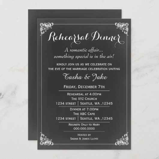 Elegant Chalk Rustic Rehearsal Dinner Kaart (Voorkant / Achterkant)