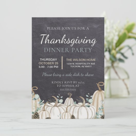 Elegant Chalkboard Autumn Herfst Thanksgiving Dine Kaart (Staand voorkant)