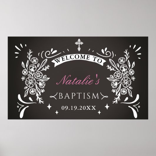 Elegant Chalkboard Baptism Welkom Poster (Voorkant)