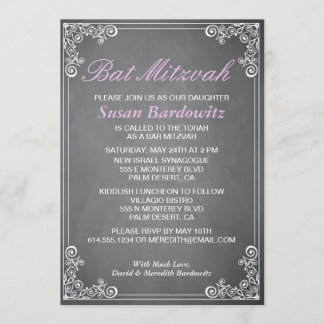 Elegant Chalkboard Bat Mitzvah Uitnodiging