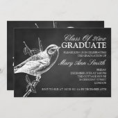 Elegant Chalkboard Bird Graduparty Black Kaart (Voorkant / Achterkant)