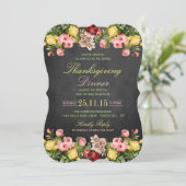 Elegant Chalkboard Floral Thanksgiving Dinner Kaart (Staand voorkant)