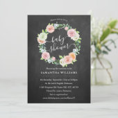 Elegant Chalkboard Floral Wreator Baby shower Kaart (Staand voorkant)