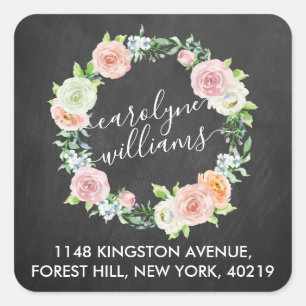 Elegant Chalkboard Floral WreatReturn Address Vierkante Sticker