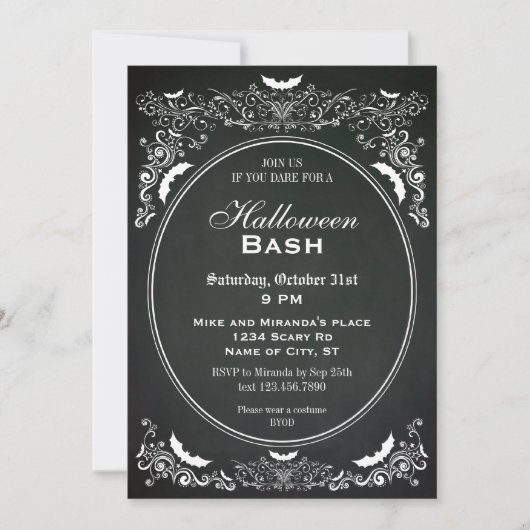 Elegant Chalkboard Halloween Invitation Kaart (Voorkant)