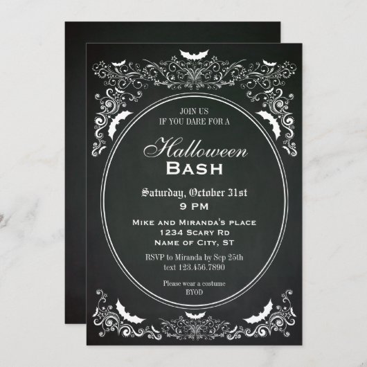 Elegant Chalkboard Halloween Invitation Kaart (Voorkant / Achterkant)