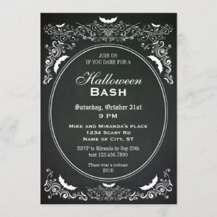 Elegant Chalkboard Halloween Invitation Kaart