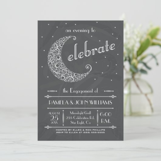 Elegant Chalkboard Moon Celebration Kaart (Staand voorkant)
