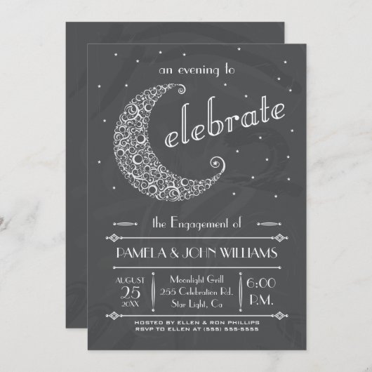 Elegant Chalkboard Moon Celebration Kaart (Voorkant / Achterkant)