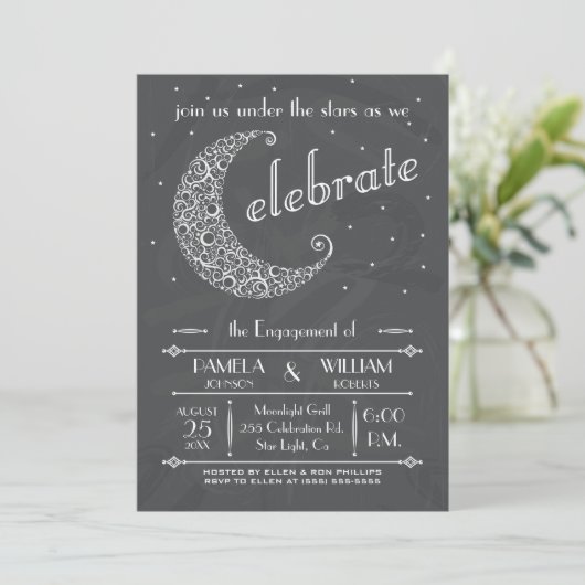 Elegant Chalkboard Moon Celebration Kaart (Staand voorkant)