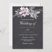 Elegant Chalkboard Paarse Floral Winter Wedding Kaart (Voorkant)