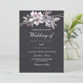 Elegant Chalkboard Paarse Floral Winter Wedding Kaart (Staand voorkant)