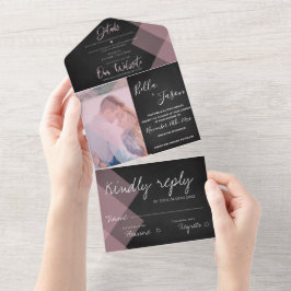 Elegant Chalkboard Pastel Monogram Foto Weduwschap All In One Uitnodiging