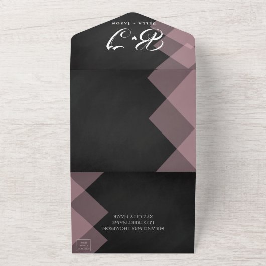Elegant Chalkboard Pastel Monogram Foto Weduwschap All In One Uitnodiging (Buitenkant)