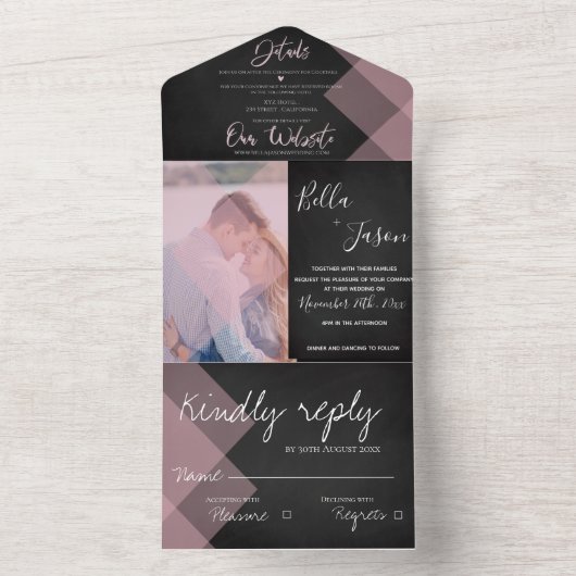 Elegant Chalkboard Pastel Monogram Foto Weduwschap All In One Uitnodiging (Binnen)