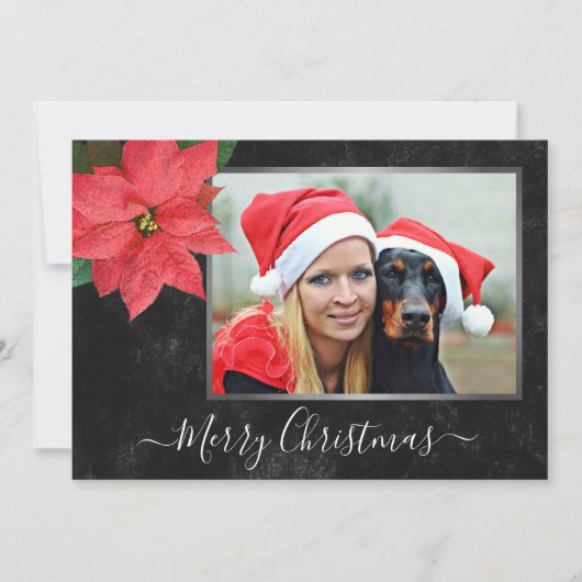Elegant Chalkboard Poinsettia kerstfoto Feestdagenkaart (Voorkant)