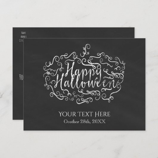 Elegant Chalkboard Pumpkin Happy Halloween Briefkaart (Voorkant / Achterkant)