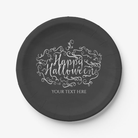 Elegant Chalkboard Pumpkin Happy Halloween Party Papieren Bordje (Voorkant)