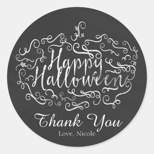 Elegant Chalkboard Pumpkin Happy Halloween Ronde Sticker (Voorkant)