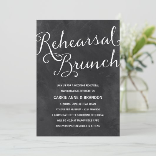 Elegant Chalkboard | Rustic Chic Rehearsal Brunch Kaart (Staand voorkant)