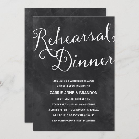 Elegant Chalkboard | Rustige Chic Rehearsal Dinner Kaart (Voorkant / Achterkant)
