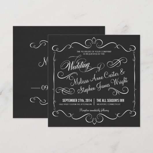 Elegant Chalkboard Square Wedding Invitations Kaart (Voorkant / Achterkant)