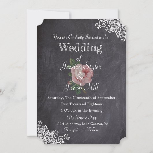 Elegant Chalkboard Style  Roos Wedding Kaart (Voorkant)