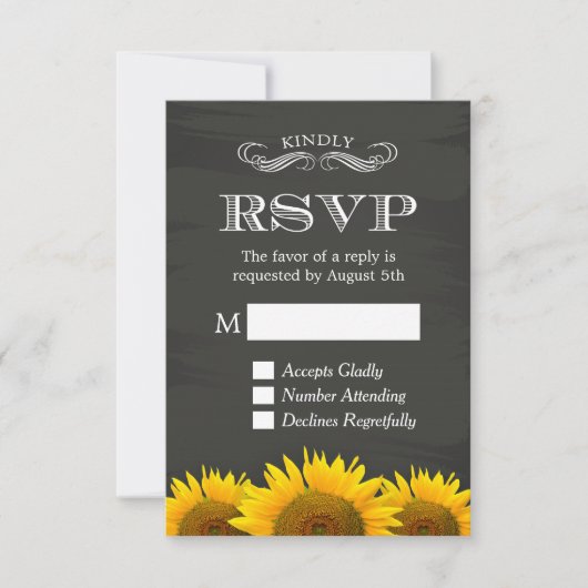 Elegant Chalkboard Sunflower Decor RSVP Antwoord (Voorkant)