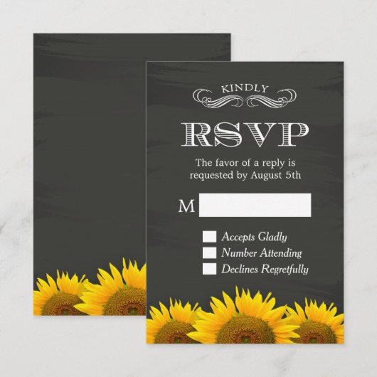 Elegant Chalkboard Sunflower Decor RSVP Antwoord (Voorkant / Achterkant)