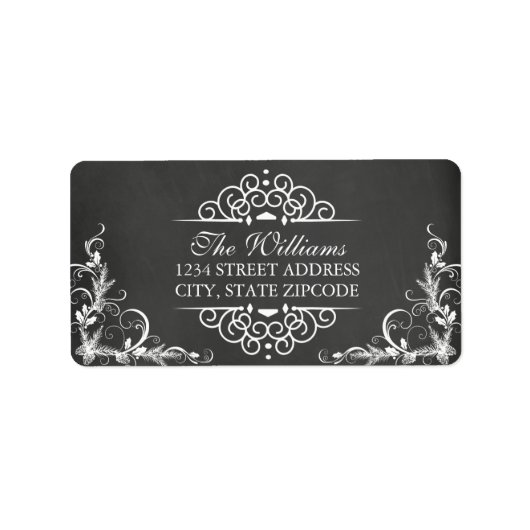 Elegant Chalkboard Swirl Christmas Address Label (Voorkant)
