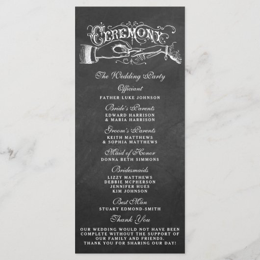 Elegant Chalkboard Wedding Ceremony Programma's (Achterkant)