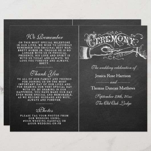 Elegant Chalkboard Wedding Ceremony Programma's (Voorkant / Achterkant)