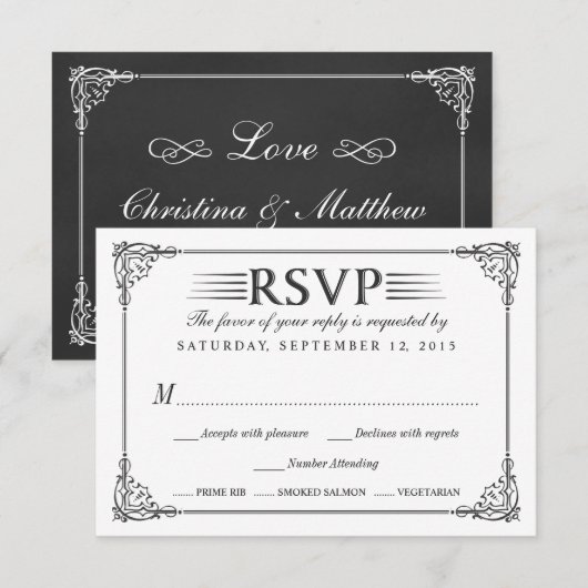 Elegant Chalkboard Wedding Reply Cards RSVP Kaartje (Voorkant / Achterkant)