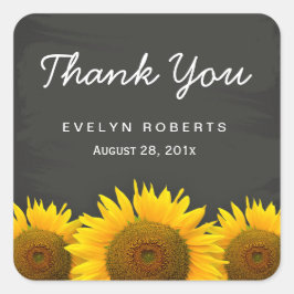 Elegant Chalkboard Yellow Sunflower Dank u Vierkante Sticker