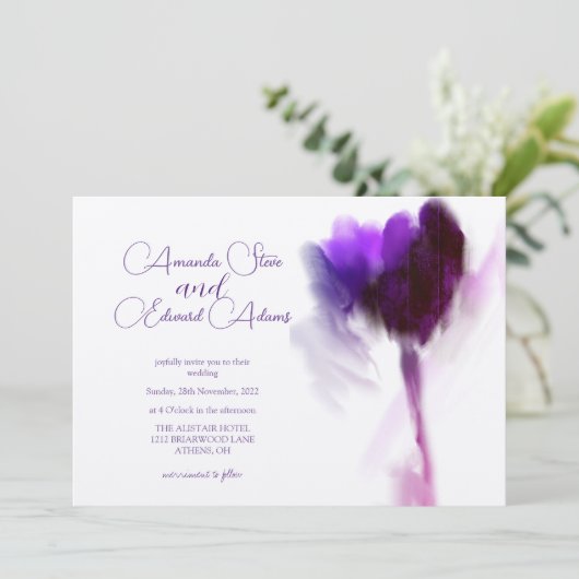 Elegant Champagn Violet Tulip Photo Weddenschap Kaart (Staand voorkant)