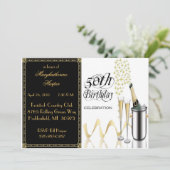 Elegant Champagne 50th Birthday Party Invitation Kaart (Staand voorkant)