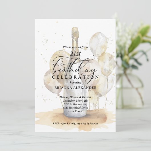 Elegant Champagne and Balloons 21st Birthday Kaart (Staand voorkant)