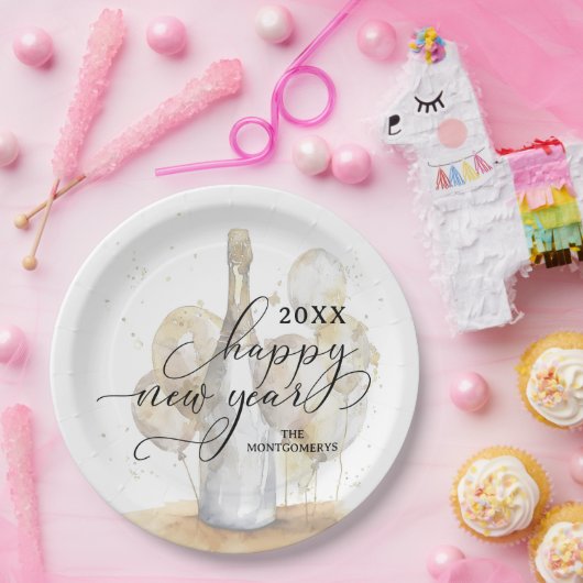 Elegant Champagne and Balloons Happy New Year Papieren Bordje (Feest)