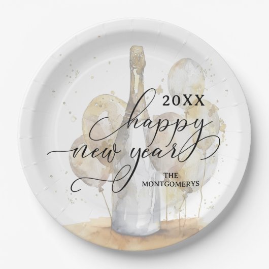 Elegant Champagne and Balloons Happy New Year Papieren Bordje (Voorkant)