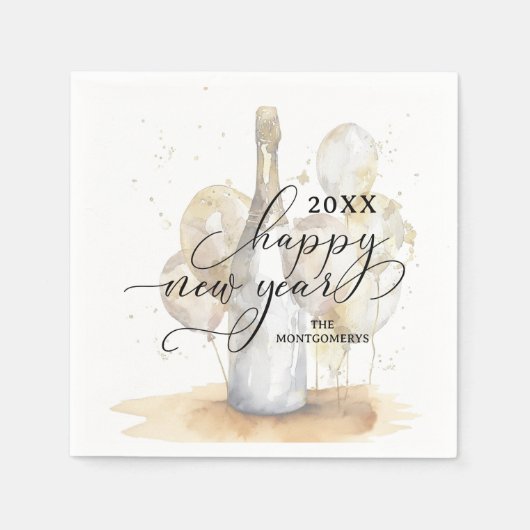 Elegant Champagne and Balloons Happy New Year Servet (Voorkant)