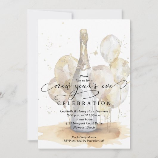 Elegant Champagne and Balloons New Year's Eve Kaart (Voorkant)