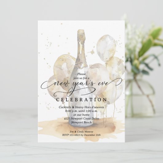 Elegant Champagne and Balloons New Year's Eve Kaart (Staand voorkant)