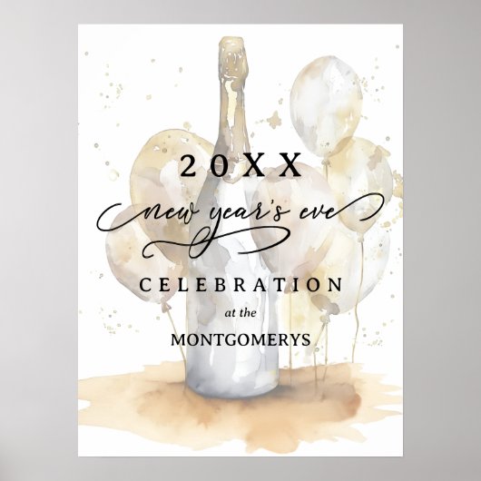 Elegant Champagne and Balloons New Year's Eve Poster (Voorkant)
