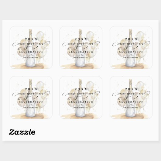 Elegant Champagne and Balloons New Year's Eve Vierkante Sticker (Vel)