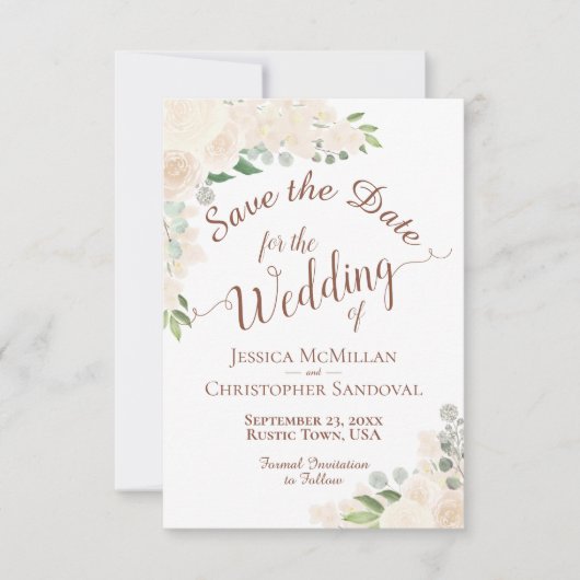 Elegant Champagne Blush Waterverf Floral Wedding Save The Date (Voorkant)