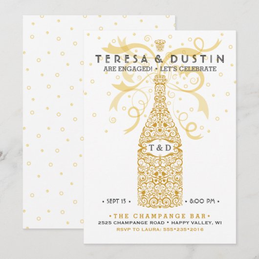 Elegant Champagne Bottle Engagement Party Kaart (Voorkant / Achterkant)